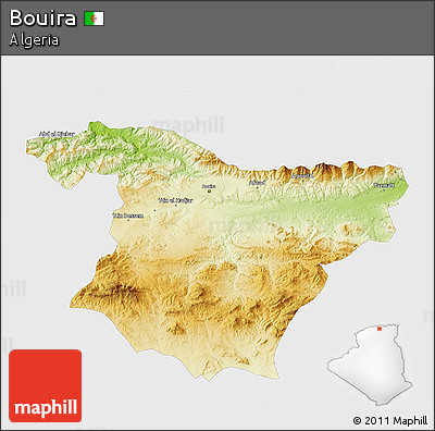 Physical 3D Map of Bouira, single color outside