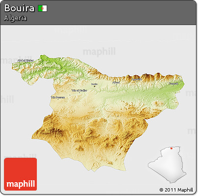 Physical 3D Map of Bouira, single color outside