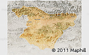 Satellite 3D Map of Bouira, lighten, semi-desaturated