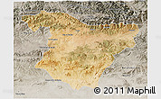 Satellite 3D Map of Bouira, semi-desaturated