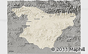 Shaded Relief 3D Map of Bouira, darken, semi-desaturated