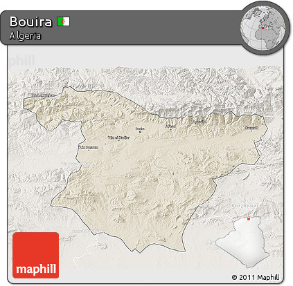 Shaded Relief 3D Map of Bouira, lighten