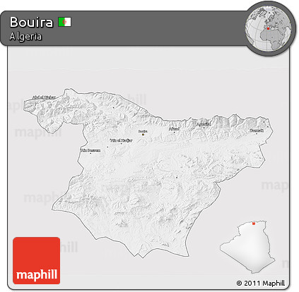 Silver Style 3D Map of Bouira, single color outside