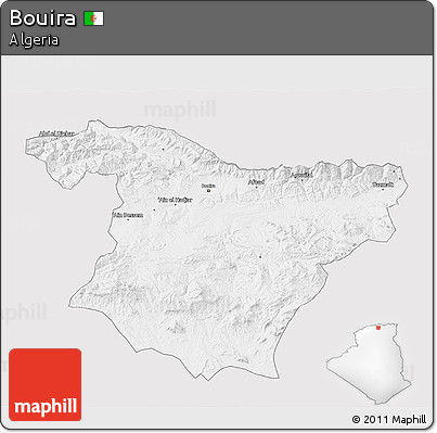 Silver Style 3D Map of Bouira, single color outside