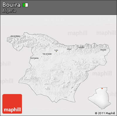 Silver Style 3D Map of Bouira, single color outside