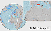 Gray Location Map of Bouira, within the entire country, hill shading
