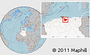 Gray Location Map of Bouira, highlighted country, hill shading