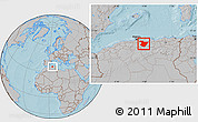Gray Location Map of Bouira, hill shading