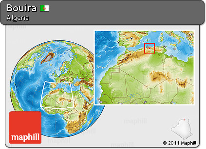 Physical Location Map of Bouira, within the entire country