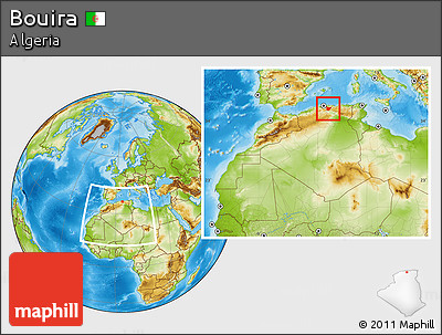 Physical Location Map of Bouira, within the entire country