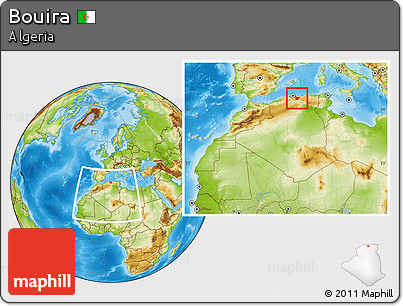 Physical Location Map of Bouira, within the entire country