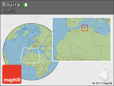 Savanna Style Location Map of Bouira, within the entire country