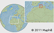 Savanna Style Location Map of Bouira, within the entire country, hill shading