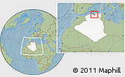 Savanna Style Location Map of Bouira, highlighted country, within the entire country, hill shading
