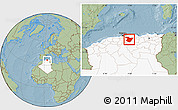 Savanna Style Location Map of Bouira, highlighted country, hill shading