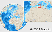 Shaded Relief Location Map of Bouira, within the entire country