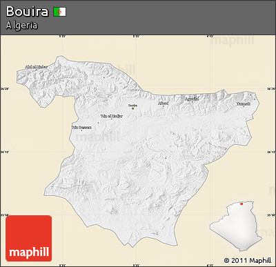Classic Style Map of Bouira, single color outside