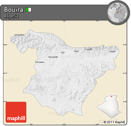 Classic Style Map of Bouira, single color outside