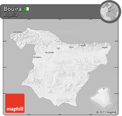 Gray Map of Bouira, single color outside