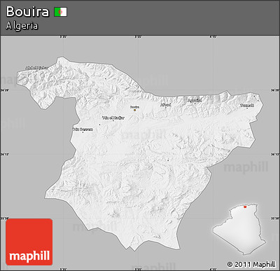 Gray Map of Bouira, single color outside
