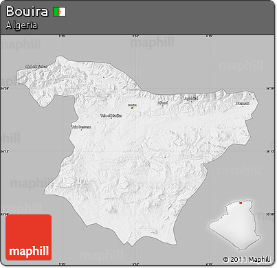 Gray Map of Bouira, single color outside