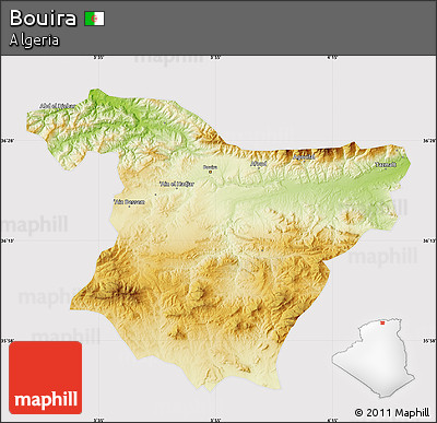 Physical Map of Bouira, cropped outside