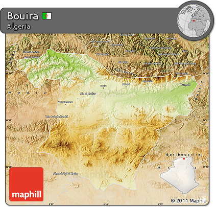 Physical Map of Bouira, satellite outside
