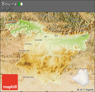 Physical Map of Bouira, satellite outside