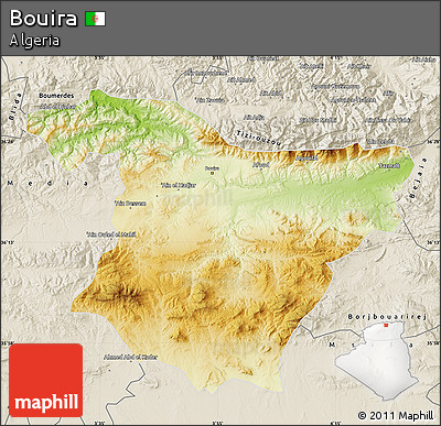Physical Map of Bouira, shaded relief outside