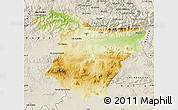 Physical Map of Bouira, shaded relief outside