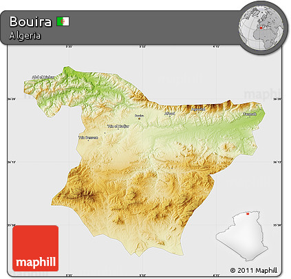 Physical Map of Bouira, single color outside