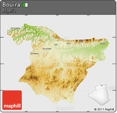 Physical Map of Bouira, single color outside
