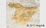 Satellite Map of Bouira, shaded relief outside