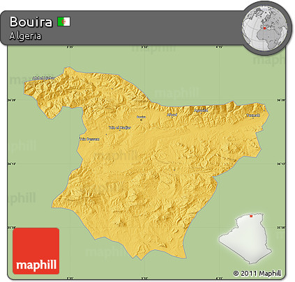 Savanna Style Map of Bouira, single color outside