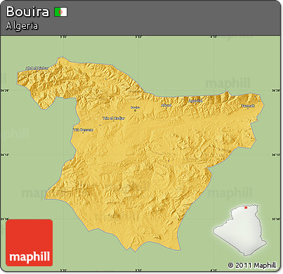 Savanna Style Map of Bouira, single color outside