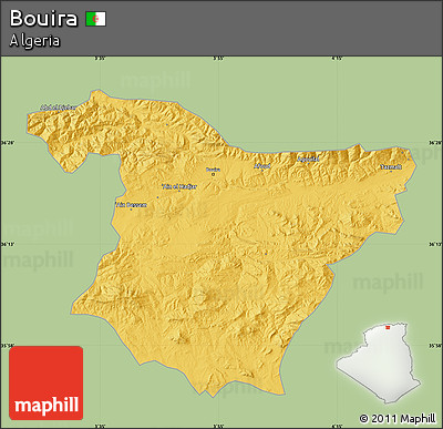 Savanna Style Map of Bouira, single color outside