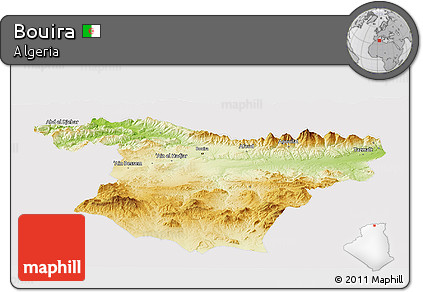 Physical Panoramic Map of Bouira, cropped outside