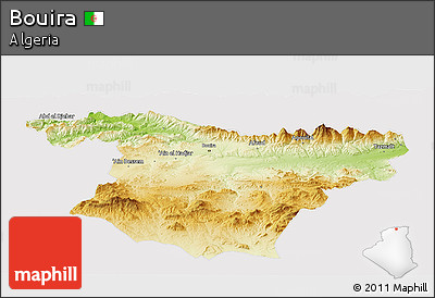 Physical Panoramic Map of Bouira, cropped outside