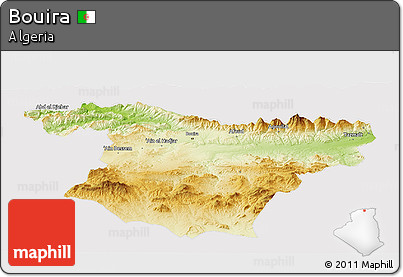 Physical Panoramic Map of Bouira, cropped outside