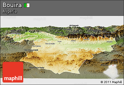 Physical Panoramic Map of Bouira, darken