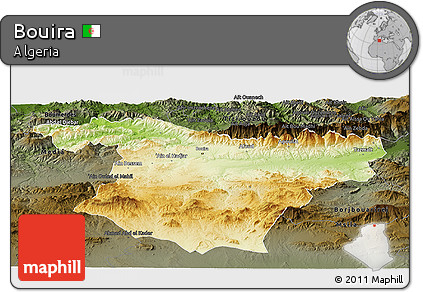Physical Panoramic Map of Bouira, darken