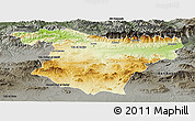 Physical Panoramic Map of Bouira, darken, semi-desaturated