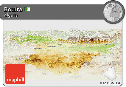 Physical Panoramic Map of Bouira, lighten