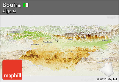 Physical Panoramic Map of Bouira, lighten