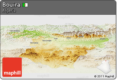 Physical Panoramic Map of Bouira, lighten