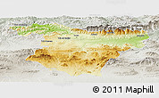Physical Panoramic Map of Bouira, lighten, semi-desaturated