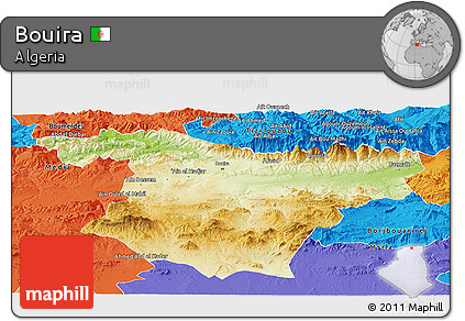 Physical Panoramic Map of Bouira, political outside