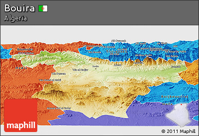 Physical Panoramic Map of Bouira, political outside