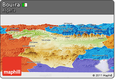 Physical Panoramic Map of Bouira, political outside