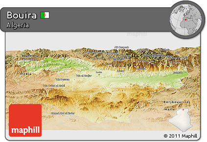 Physical Panoramic Map of Bouira, satellite outside